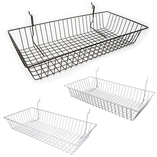 Grid/Slatwall/Pegboard Basket 24" x 12"x 4" - Available in Black or White