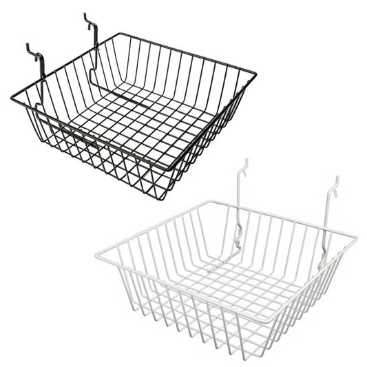 Gridwall, Slatwall, Pegboard Basket 12" x 12" x 4" - Available in White or Black