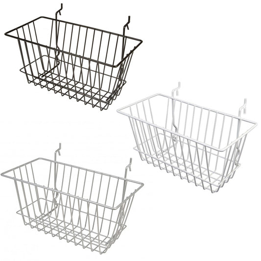 Gridwall, Slatwall, Pegboard Basket 12" x 6" x 6" - Available in White, Chrome or Black
