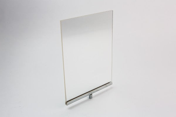 Acrylic Sign Holder With Chrome Channel For Stem Mount Vertical. 8.5" wide x 11" tall.