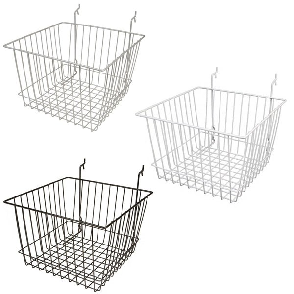 Gridwall, Slatwall, Pegboard Basket 12" x 12" x 8" - Available in Black or White