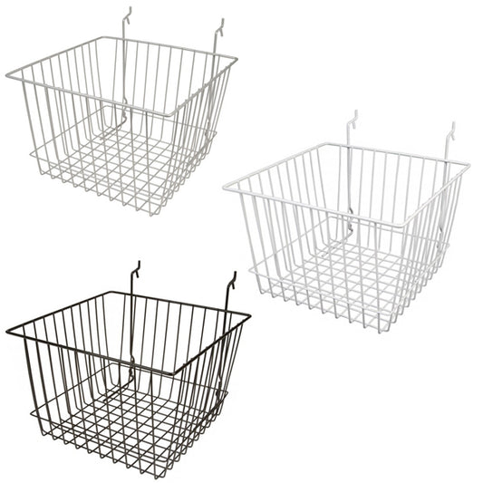Gridwall, Slatwall, Pegboard Basket 12" x 12" x 8" - Available in Black or White