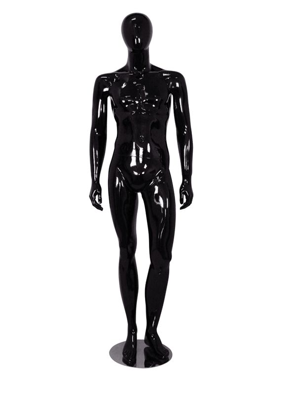 High-Gloss Black Male Mannequin – Full Body Retail Display