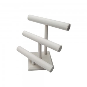 White Leather T-Bar 3 Tier Display 12.5"
